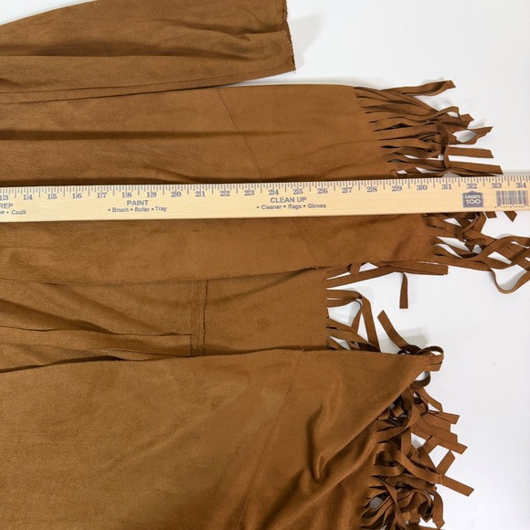 BCBGeneration Women Medium Cognac Faux Suede Tan Boho Fringe Open Blazer Western - Picture 3 of 9